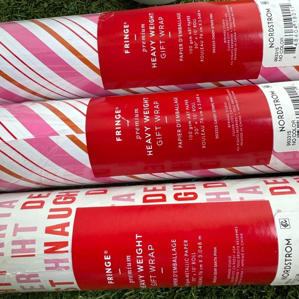FRINGE heavy weight Christmas Gift Wrap Paper Roll Lot of 3 New candy cane